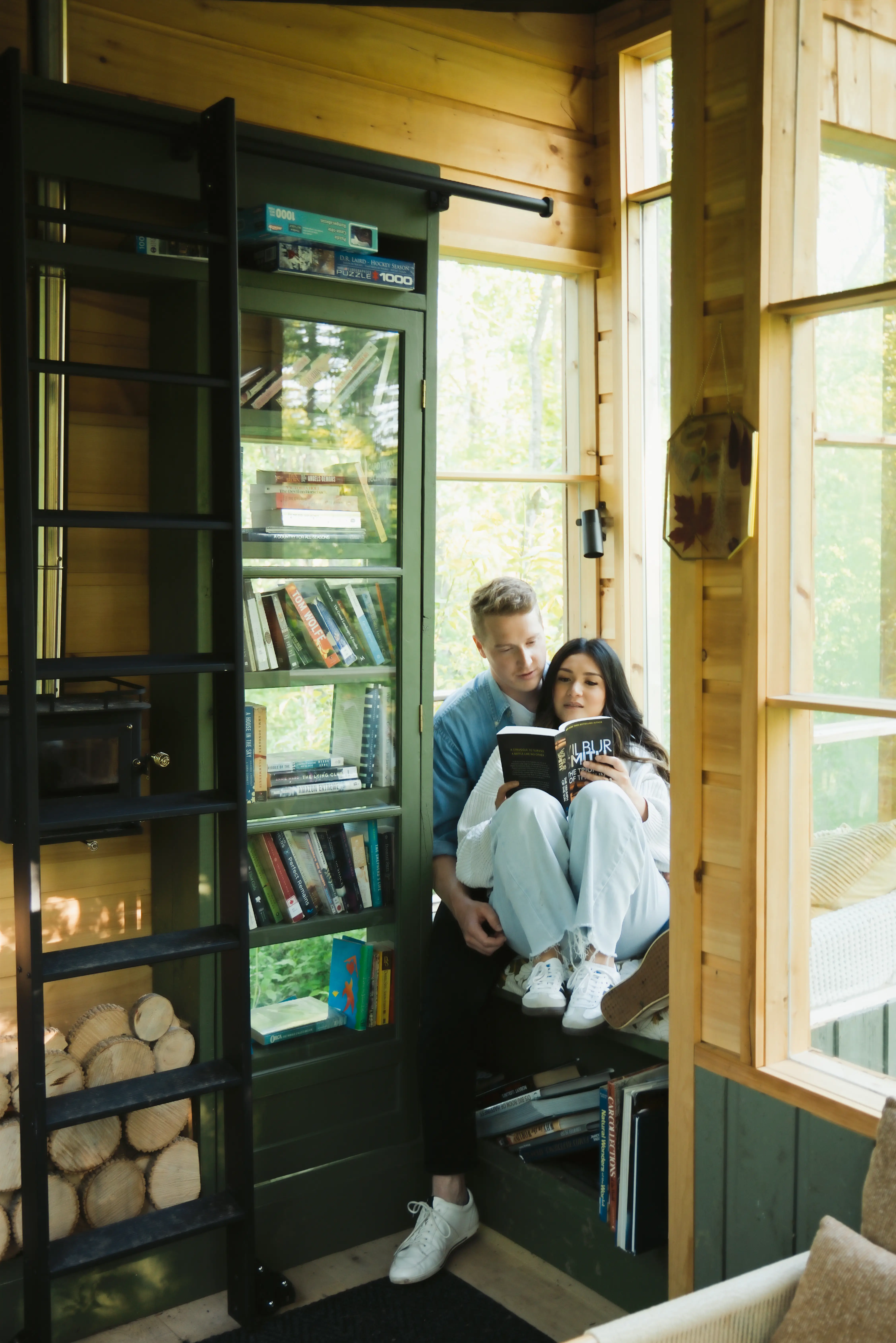 Couple Reading In The Forest Library